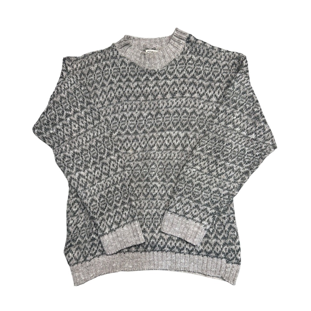 Old Glory Vintage Mens Large Grey Wool Cotton Geometric Knit Sweater Made in USA
